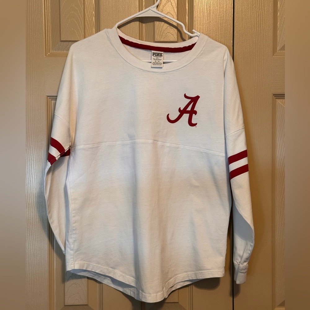 Alabama Crimson Tide Victoria Secret Pink Medium Shirt Long Sleeve White Red